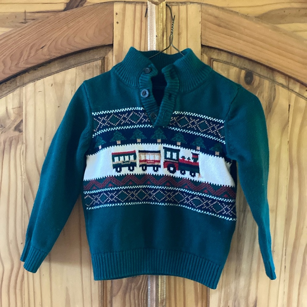 The Children's Place Green Sweater with Train Design